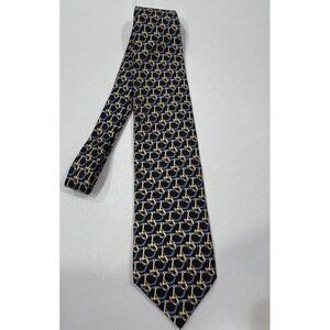 Dormeuil Paris Silk French Tie * Gold w/ Blue Pattern 58-59 3 3/4in.